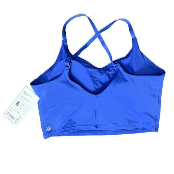 Athleta Royal Blue Elation V-Neck Longline D-DD Strappy Sports Bra sz M NEW Tags - Picture 2 of 6